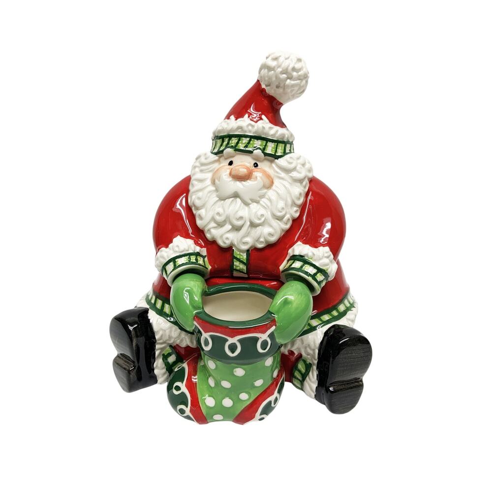 Fitz and Floyd Stocking Stuffers Lidded Box Santa Holding Stocking